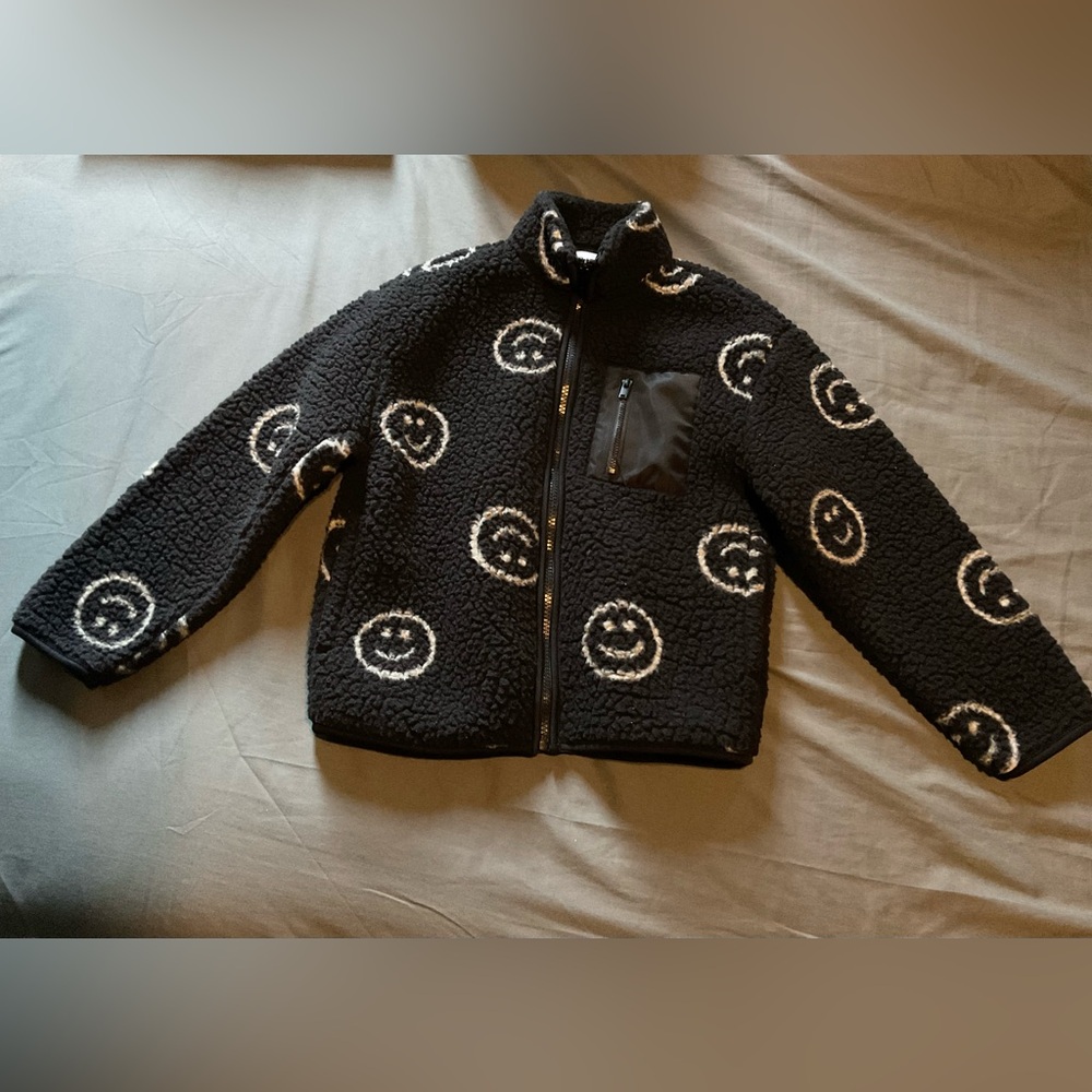 Happy Face fluffy Zipper Sweater Kids Size 8